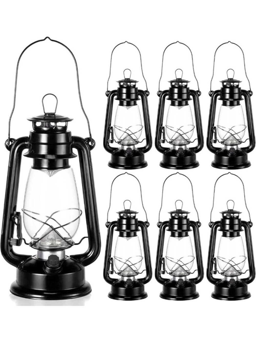 Hortsun 6 Pcs 12 Inch Vintage LED Hurricane Lantern Metal Black Outdoor Battery